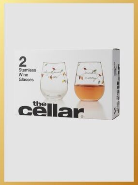 🍷🆕 The Cellar Set of Two (2) Stemless Holiday Wine Glasses. 19oz. New i…